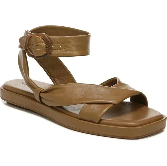 Vince Womens. Twistted Straps Ankle Strap Reza Square Toe Buckle Leather Sandals - Picture 1 of 4